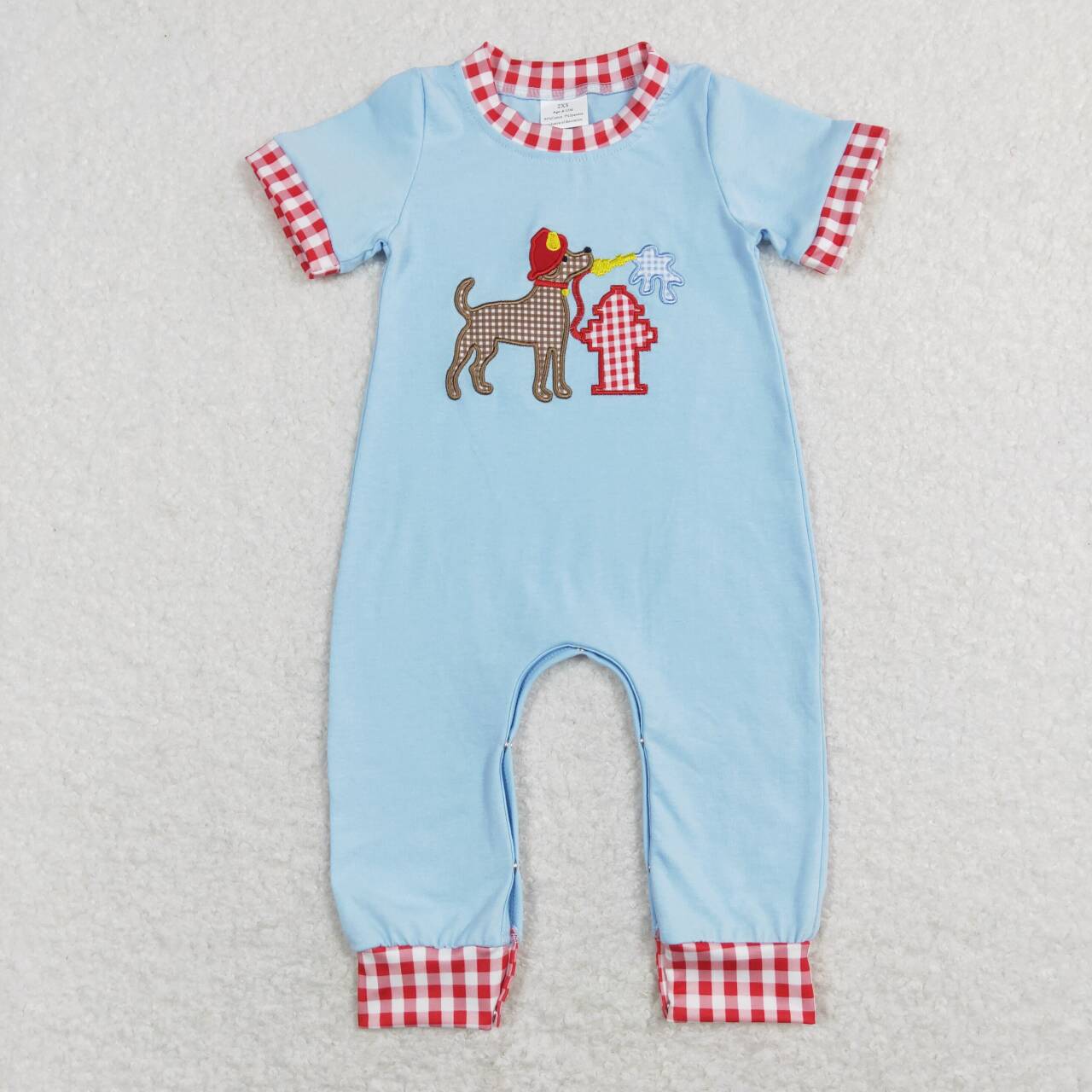 Embroidery Blue Dog Baby Boy Romper
