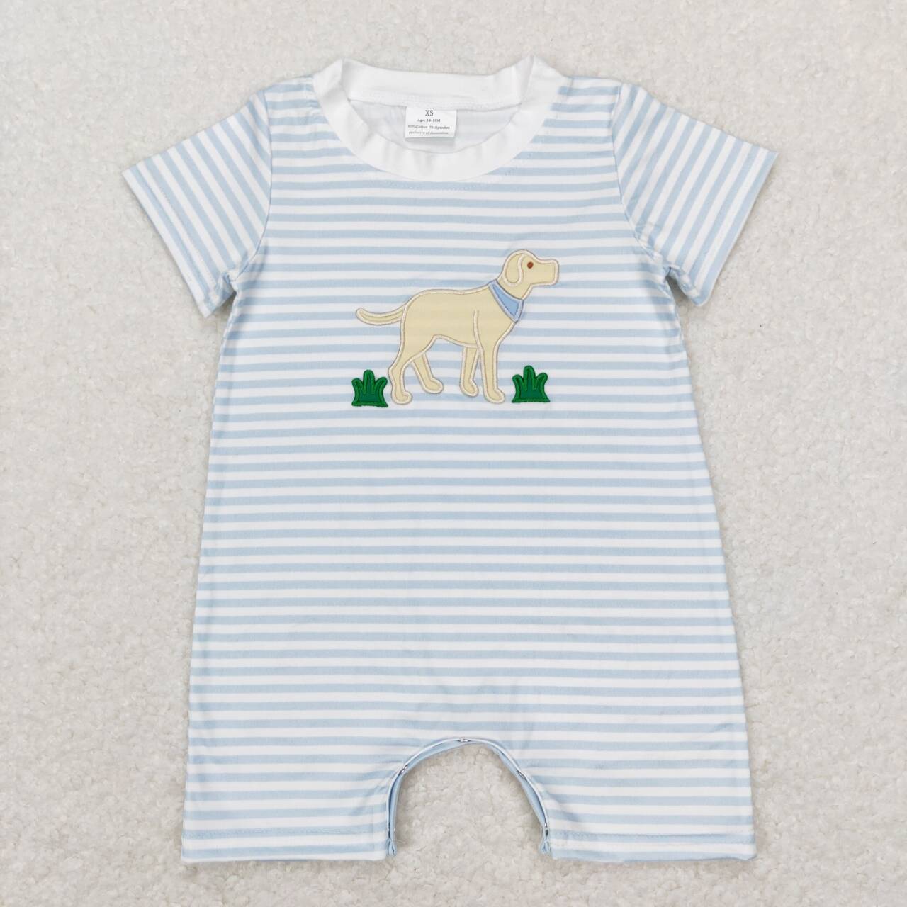 Embroidery Stripe Dog Print Romper