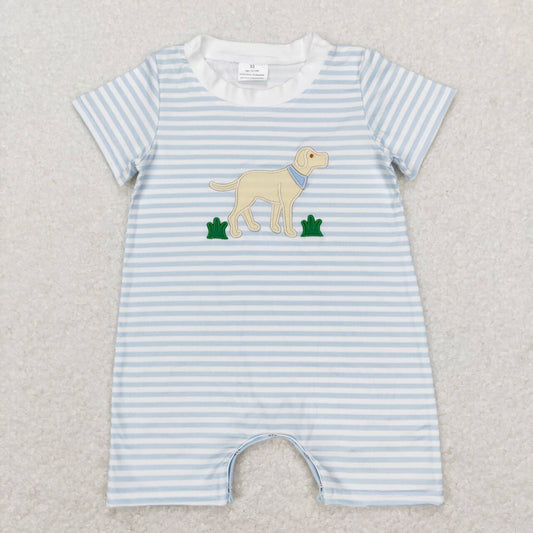 Embroidery Stripe Dog Print Romper