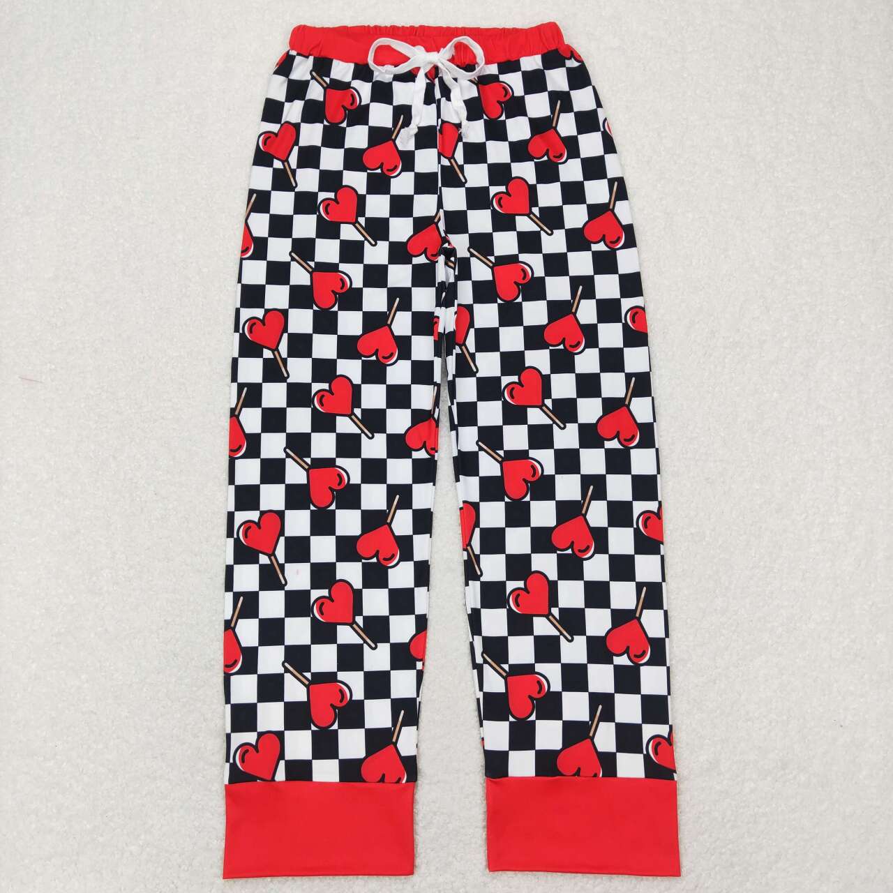 Adult Valentine’s day black and white plaid heart Pants