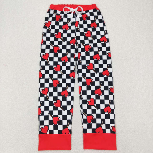 Adult Valentine’s day black and white plaid heart Pants