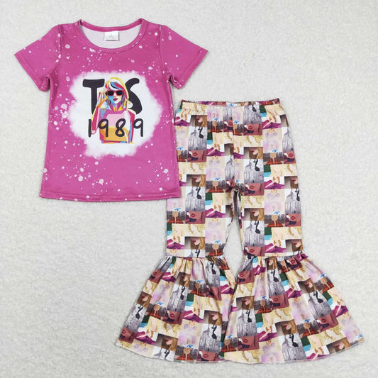 Purple Cartoon Bell Pants Girls Set