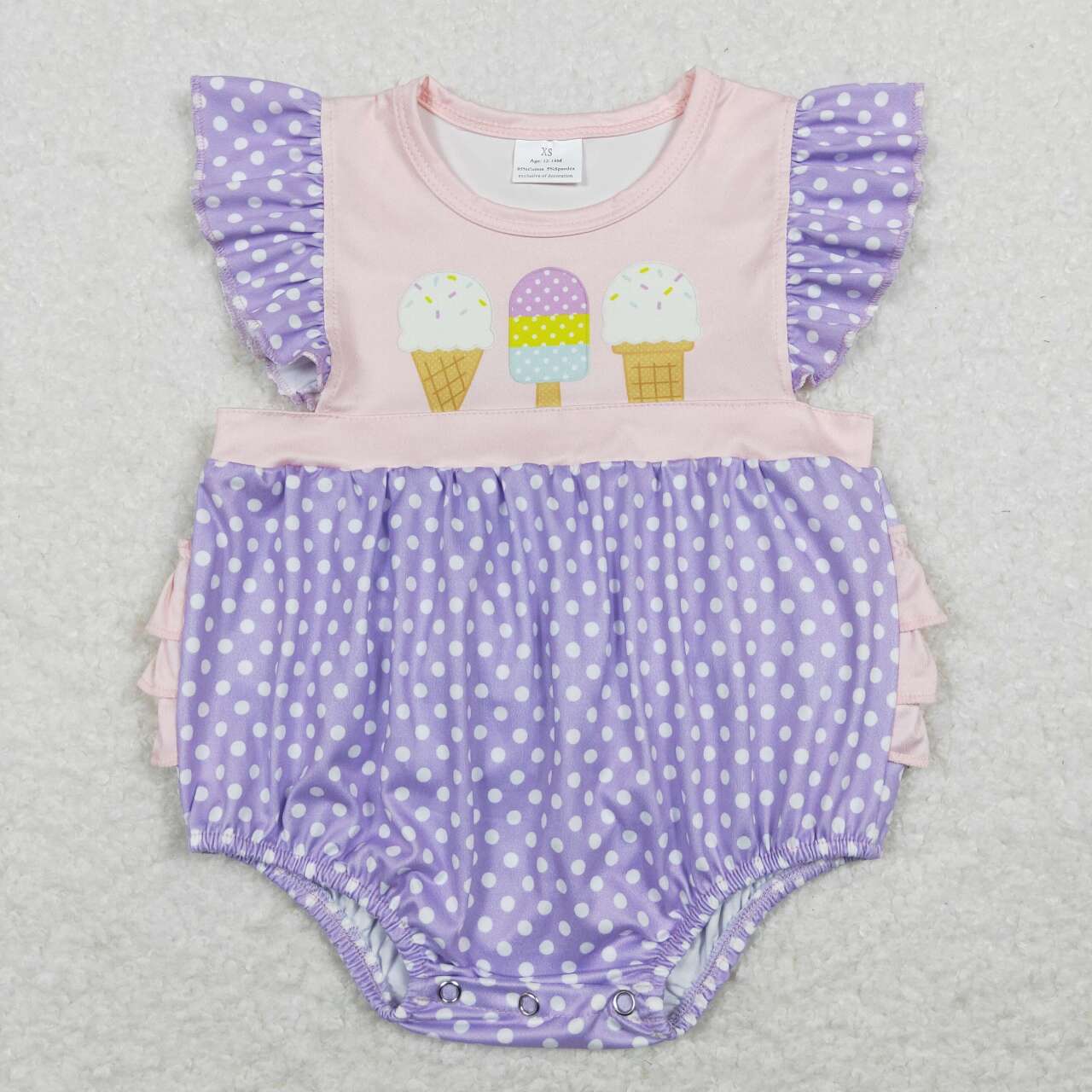 ice cream Purple Dots Print Baby Romper