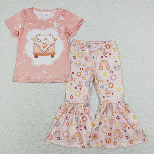 Pink floral Rainbow Bell Pants Girls Set