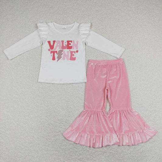 Valentineās day Letter Pink velvet Girls Set