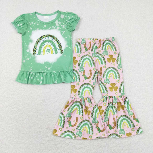 st patrick Day Rainbow Bell Pants Girls Set