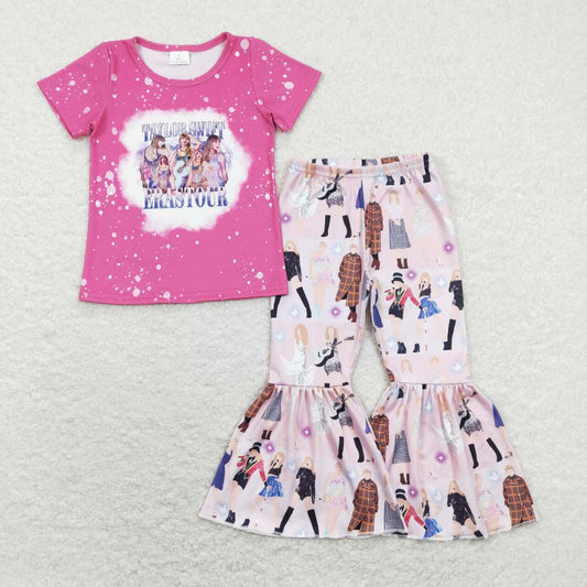 Hot Pink Cartoon Bell Pants Girls Set