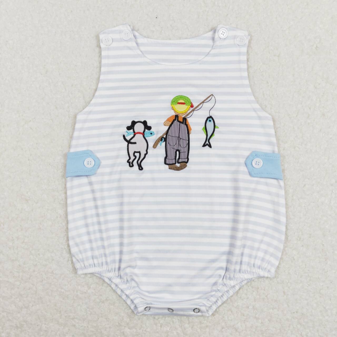 embroidery go fishing Print Baby Boy Romper