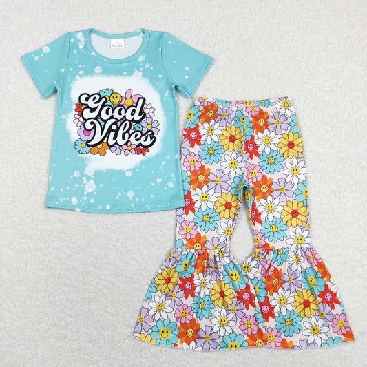 Good Vibes Blue floral Bell Pants Girls Set
