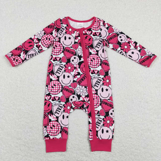 Valentineās day Pink smile Print With Zipper Baby Romper
