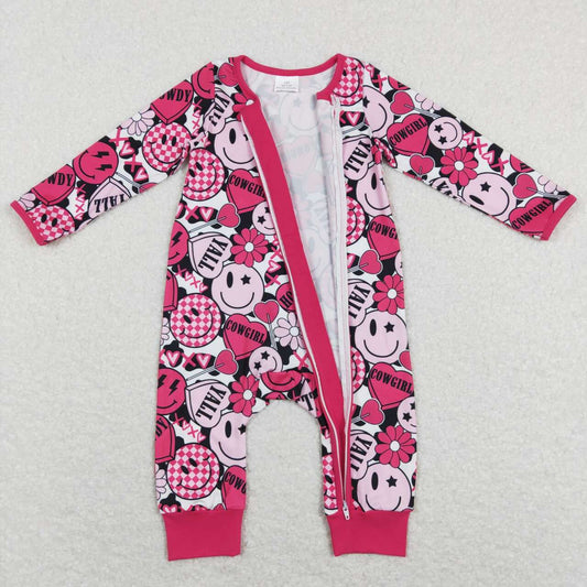Valentineās day Pink smile Print With Zipper Baby Romper