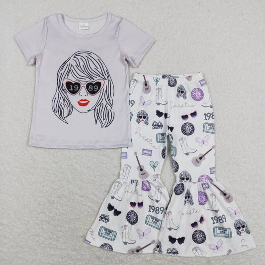 Purple letter 1989 Shirt singer Bell Pants Girls Set