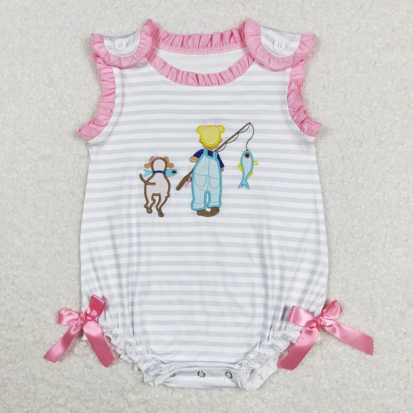 embroidery go fishing Print Baby Girls Romper