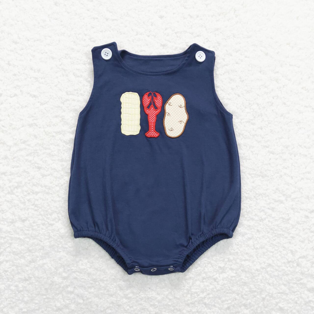 embroidery Navy lobster Red Dots Boy Baby Romper