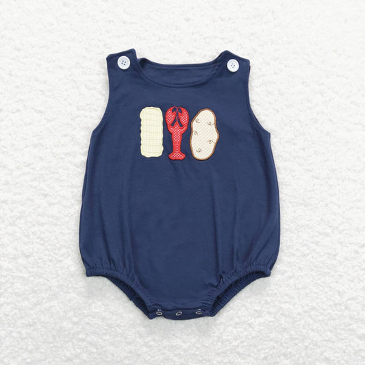 embroidery Navy lobster Red Dots Boy Baby Romper