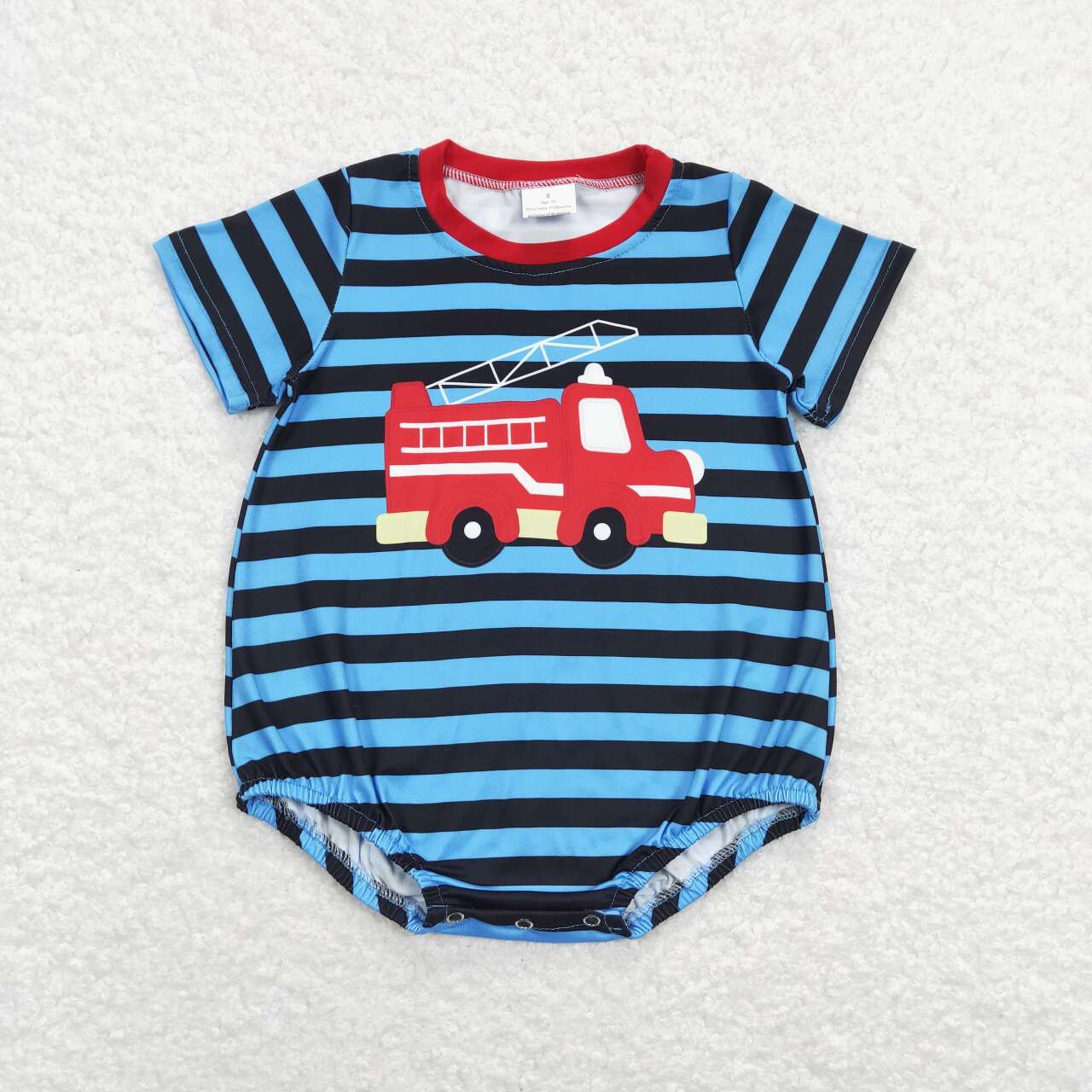 Blue Stripe fire truck Baby Romper