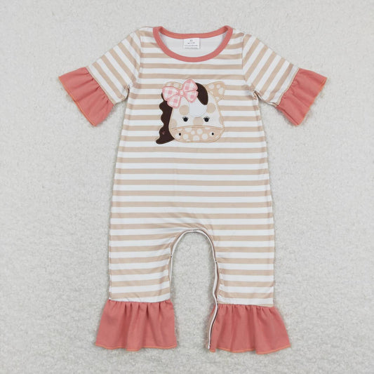 Pink Stripe Cow Baby Romper