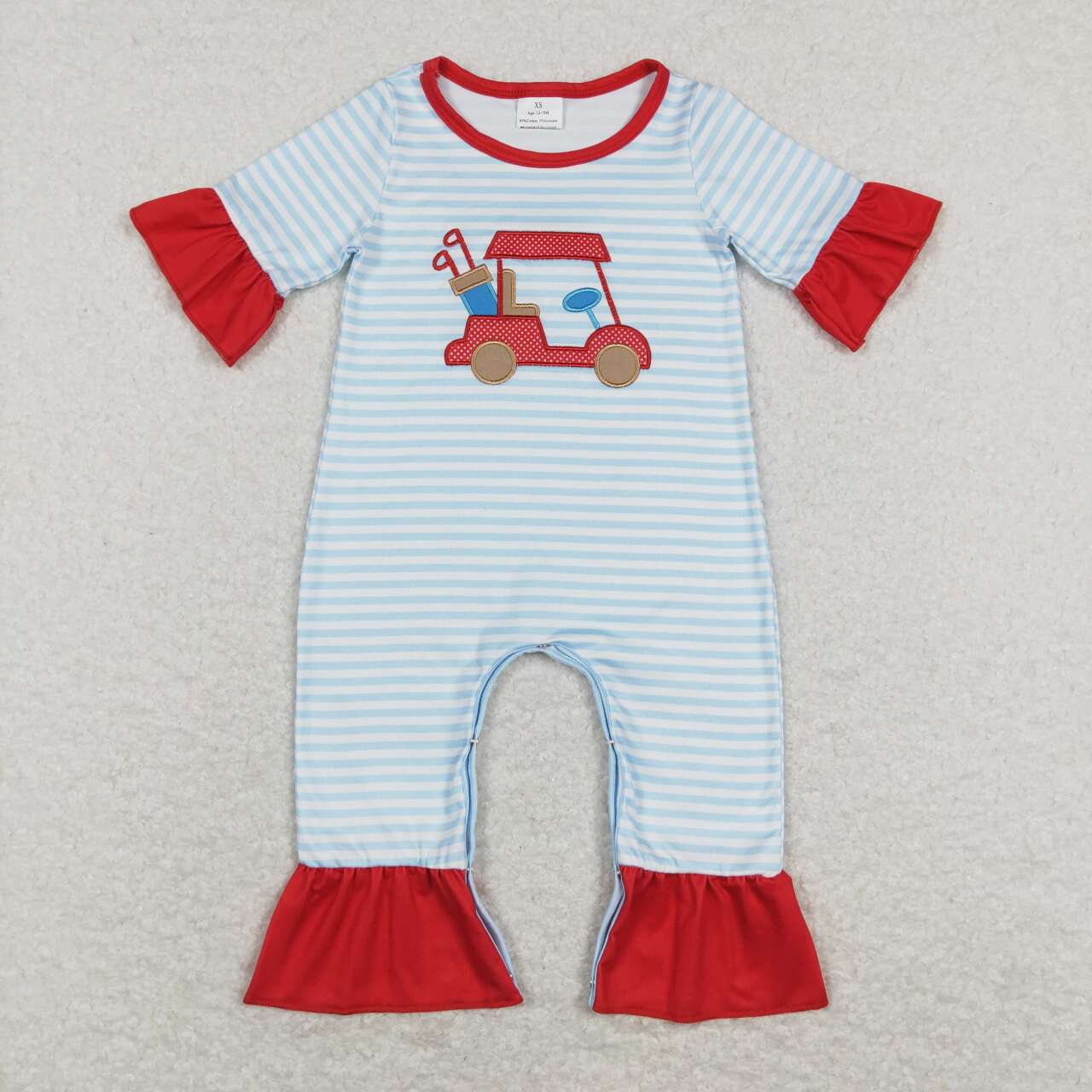 Blue Stripe Car Print Baby Romper