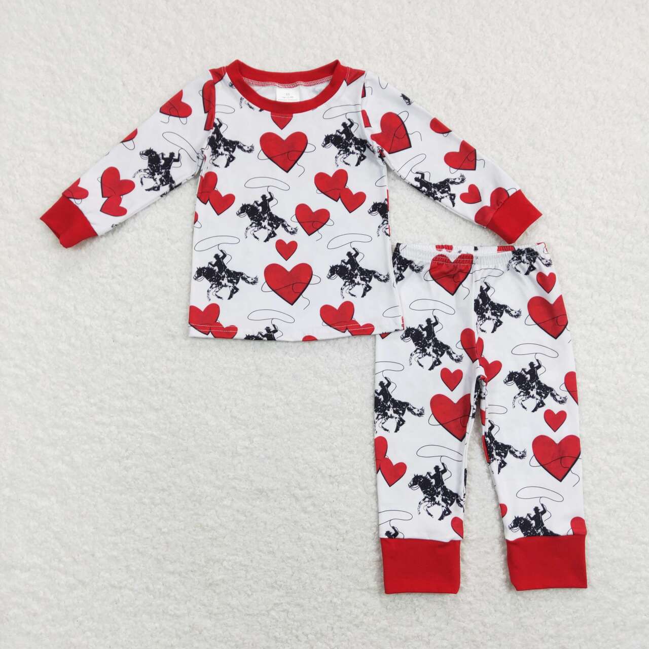 Valentine 'S Day Pink Cowboy Print Long Sleeve Sleeve Paj