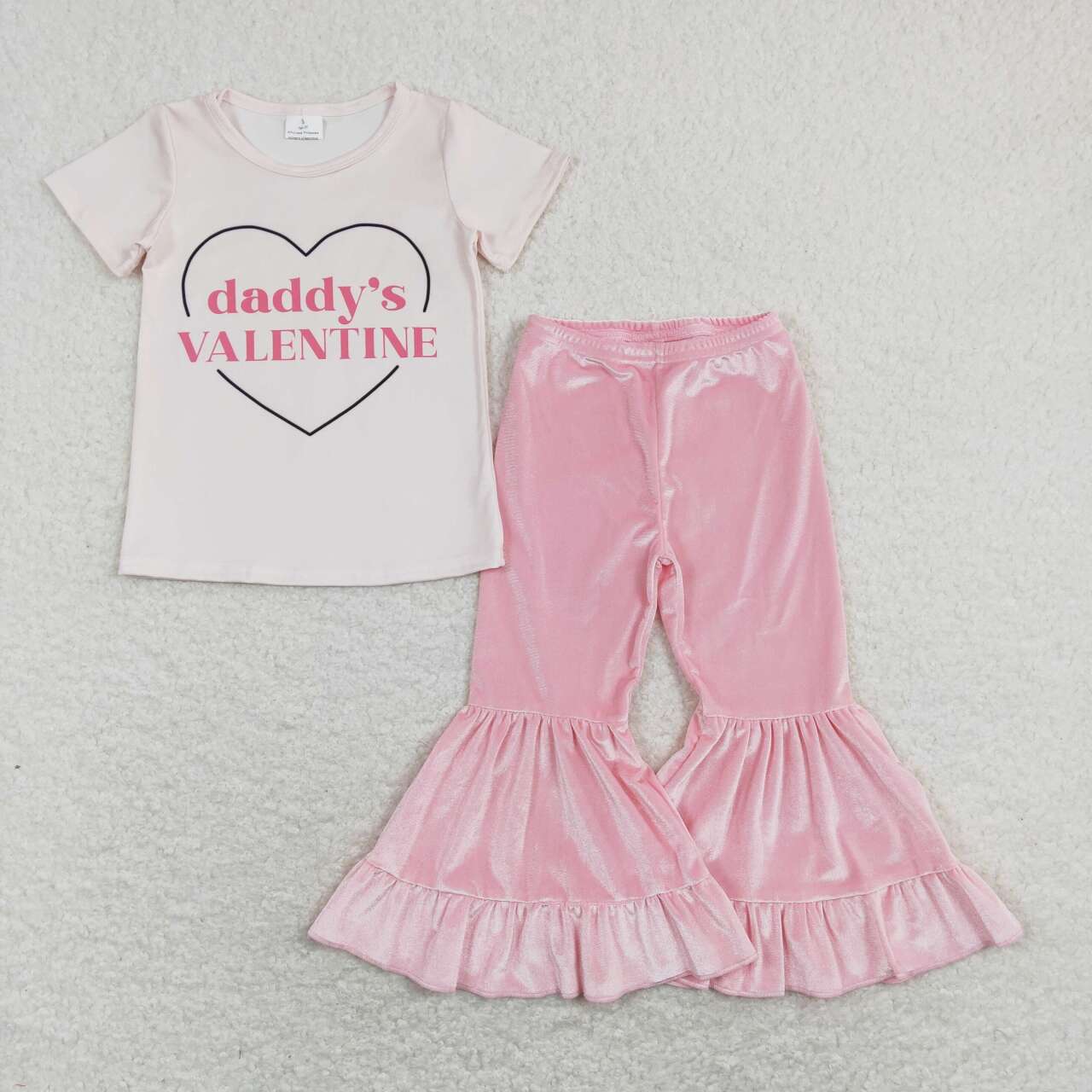 daddy‘s Valentine’s day Pink velvet Bell Pants Girls Set