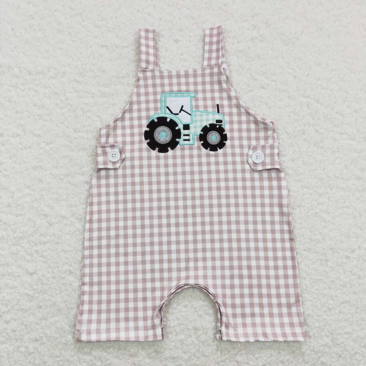 embroidery Plaid Car Print Boy Baby Romper