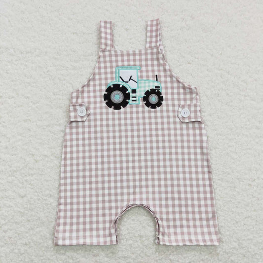 embroidery Plaid Car Print Boy Baby Romper