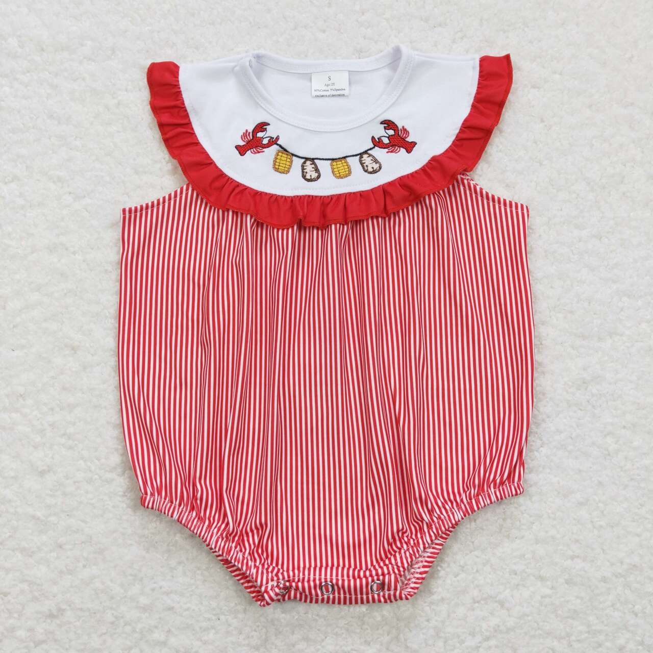 embroidery lobster Red Dots Girls Baby Romper