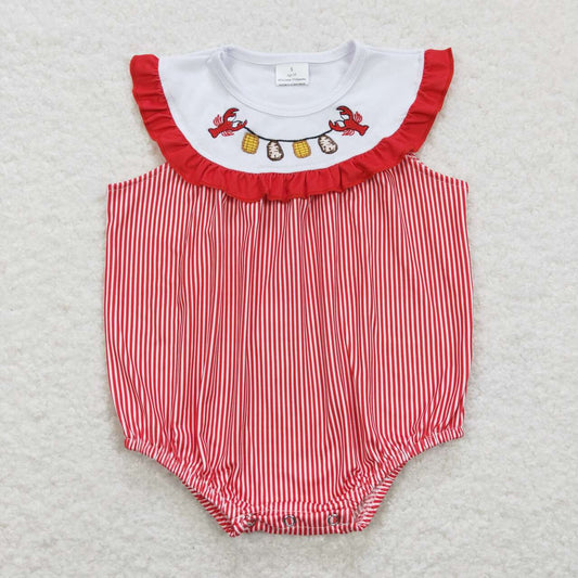 embroidery lobster Red Dots Girls Baby Romper