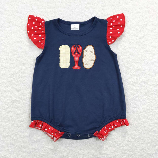 embroidery Navy lobster Red Dots Baby Romper