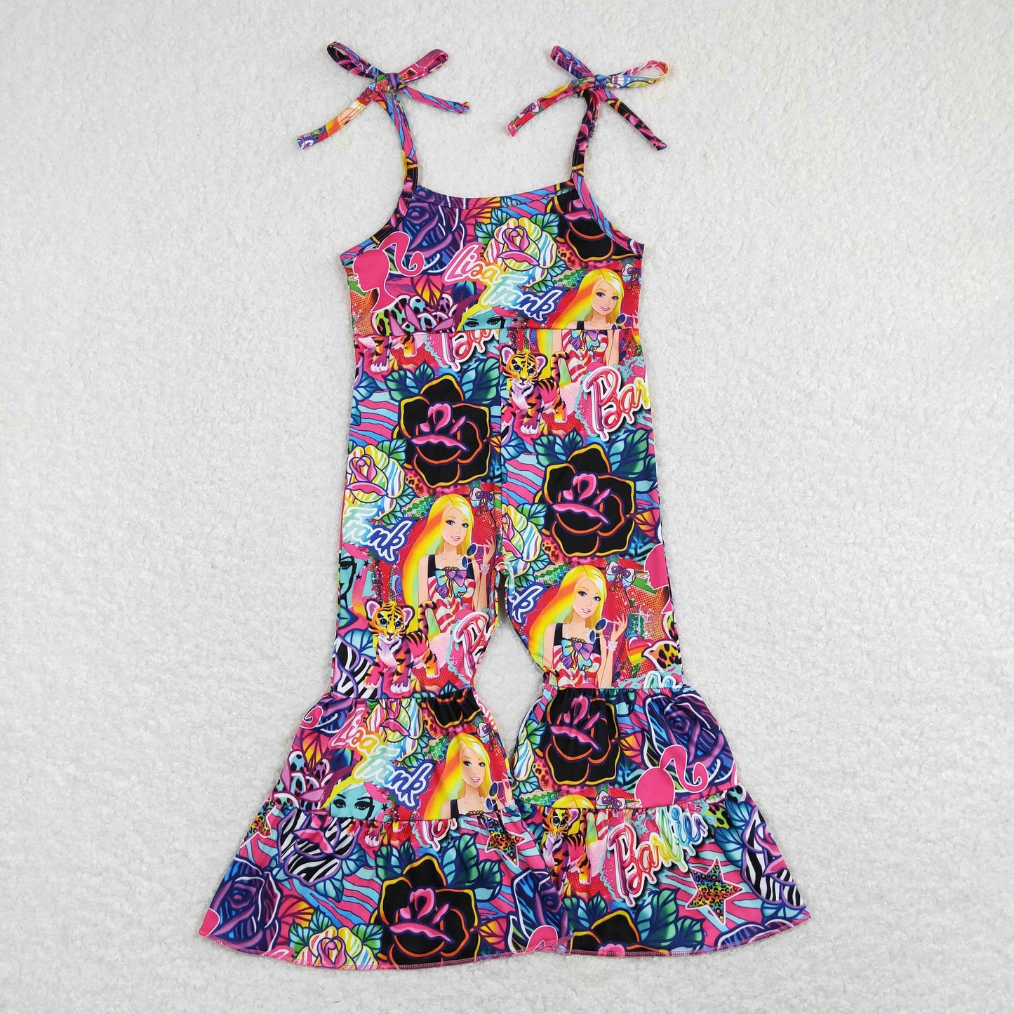 Purple Cartoon Print tier Bell Pants Jumpsuit