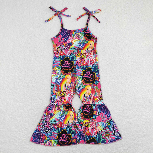Purple Cartoon Print tier Bell Pants Jumpsuit