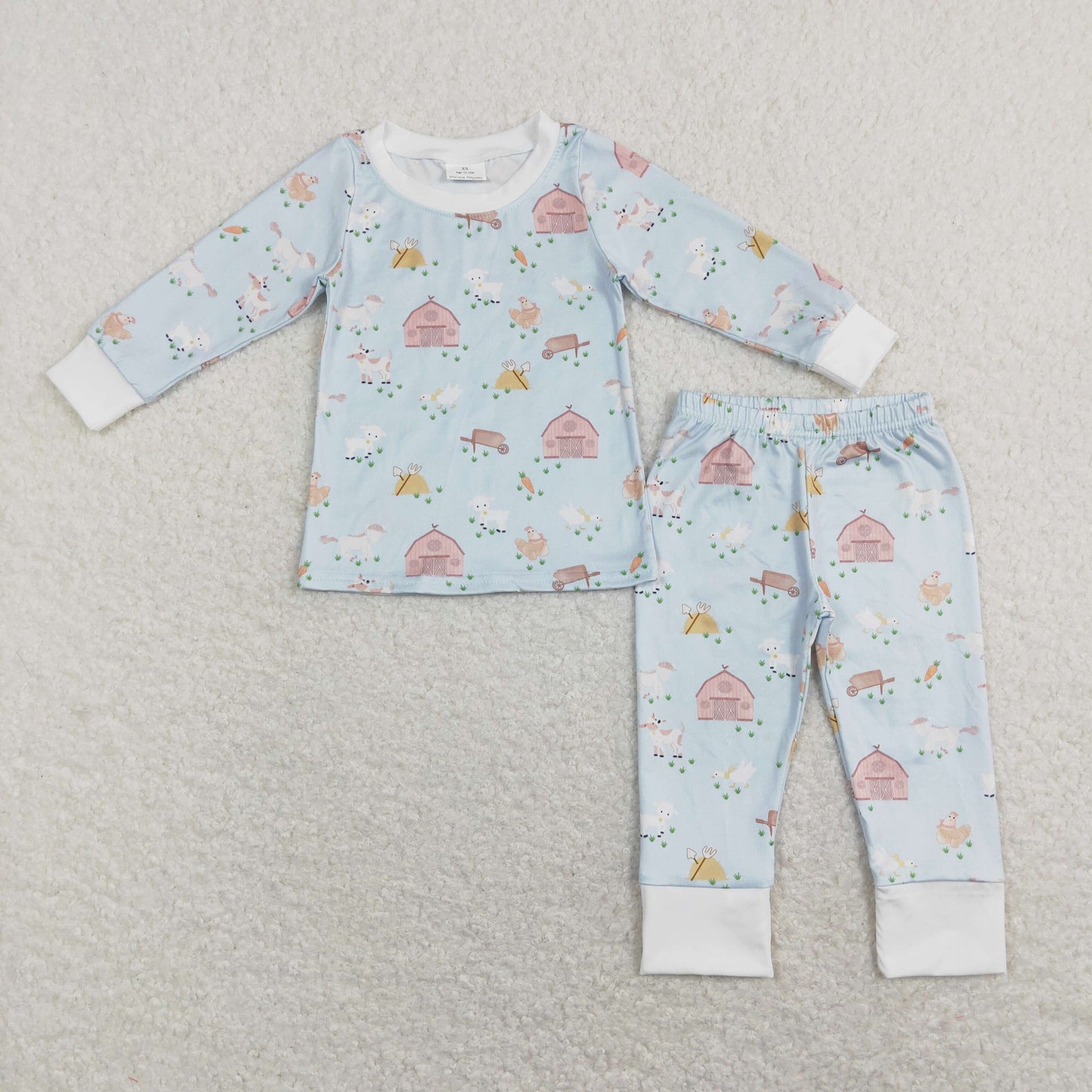 Blue farm animals Print long sleeve pajamas