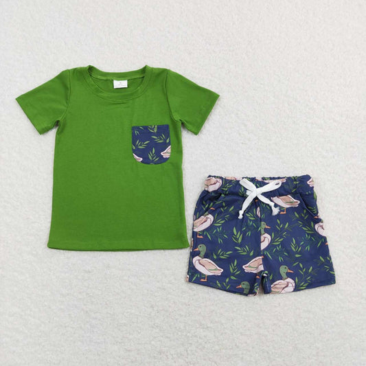 Green Duck Print Short Boy Set