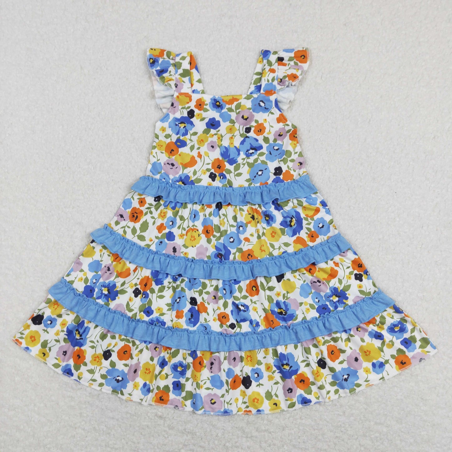 Blue floral tier Short Girls Dress