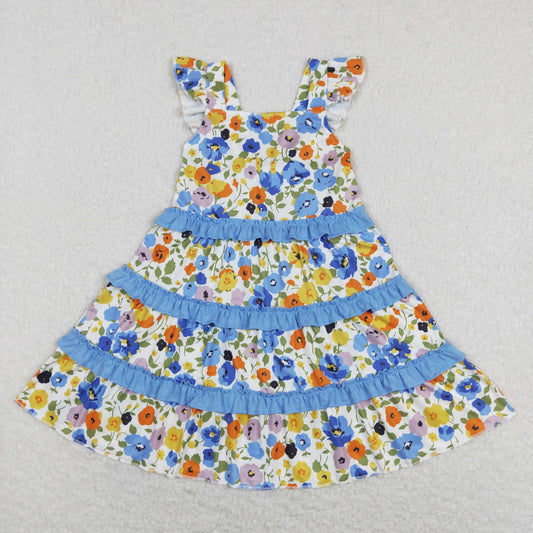 Blue floral tier Short Girls Dress
