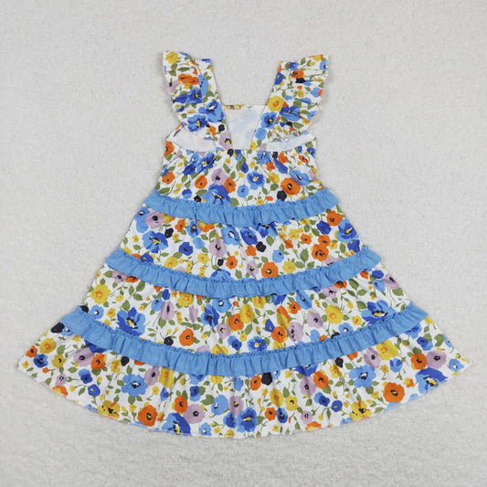 Blue floral tier Short Girls Dress