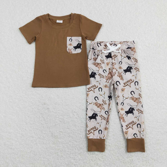 western brown Cowboy Print Boy Set
