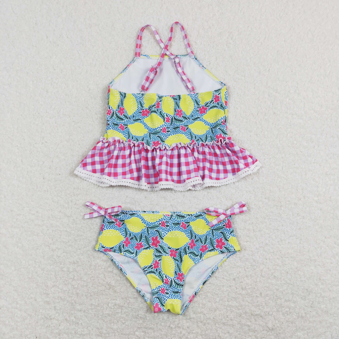 2pc Pink lemon Print printing Swimsuit