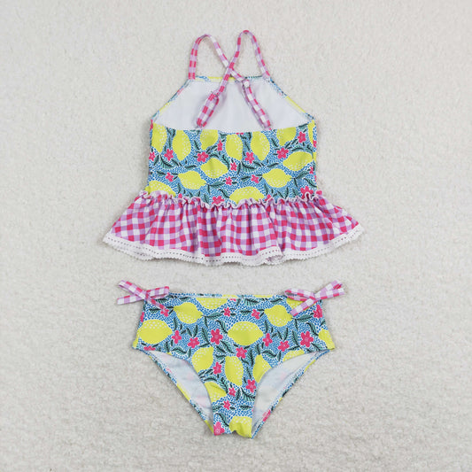 2pc Pink lemon Print printing Swimsuit