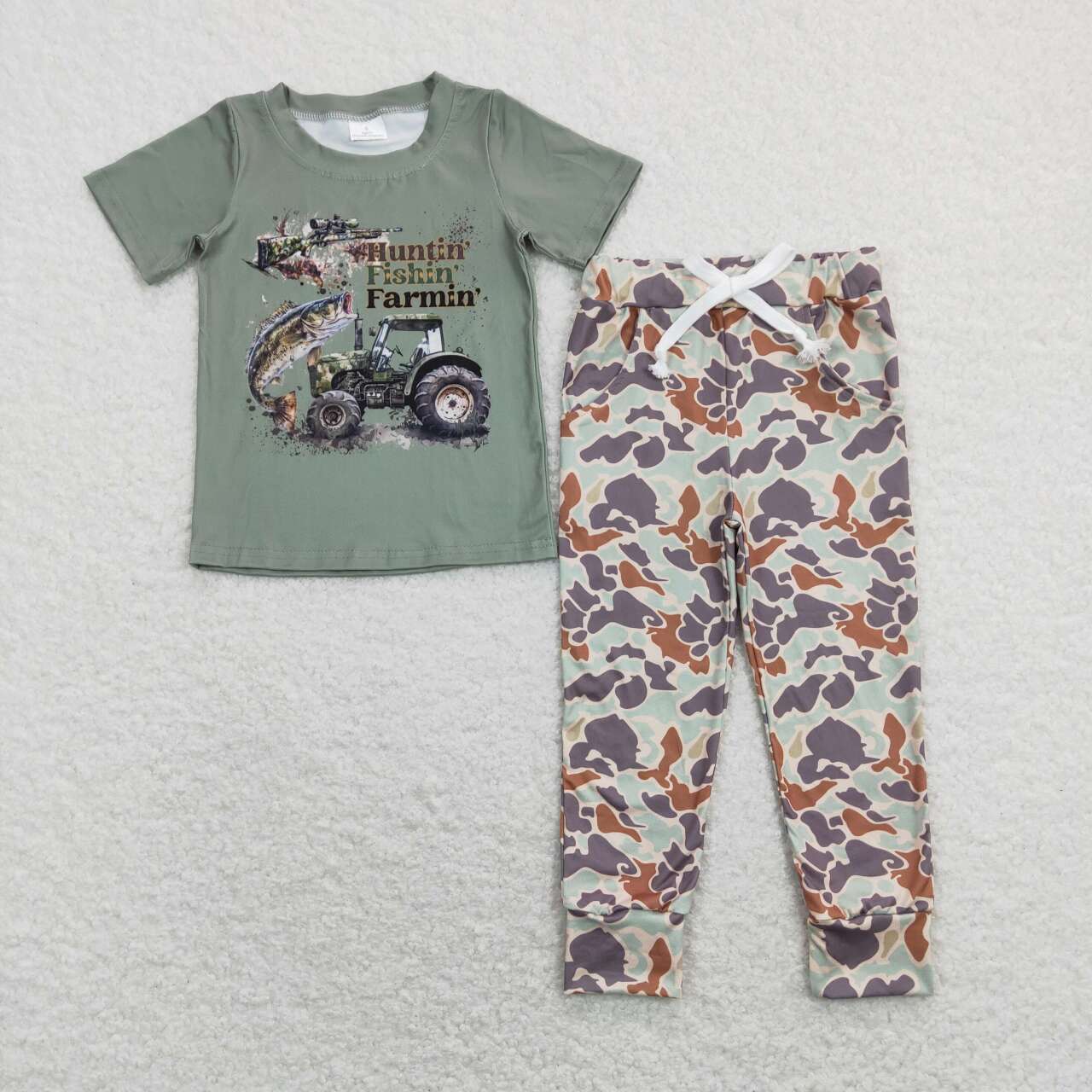 green Car Camo Print Boy Set