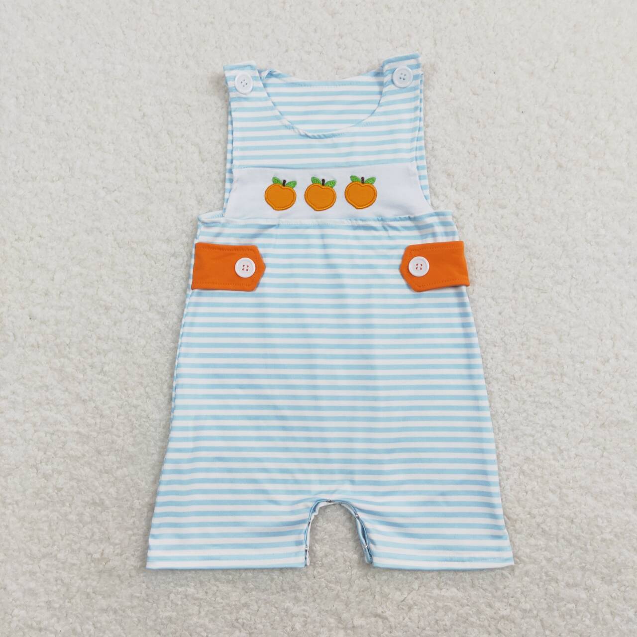 Blue Stripe Embroidered Baby Romper