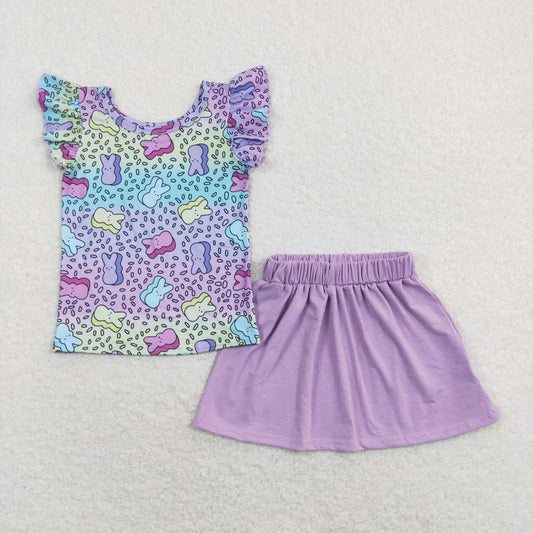 Easter Purple Bunny Print Short Sleeve Girls Set