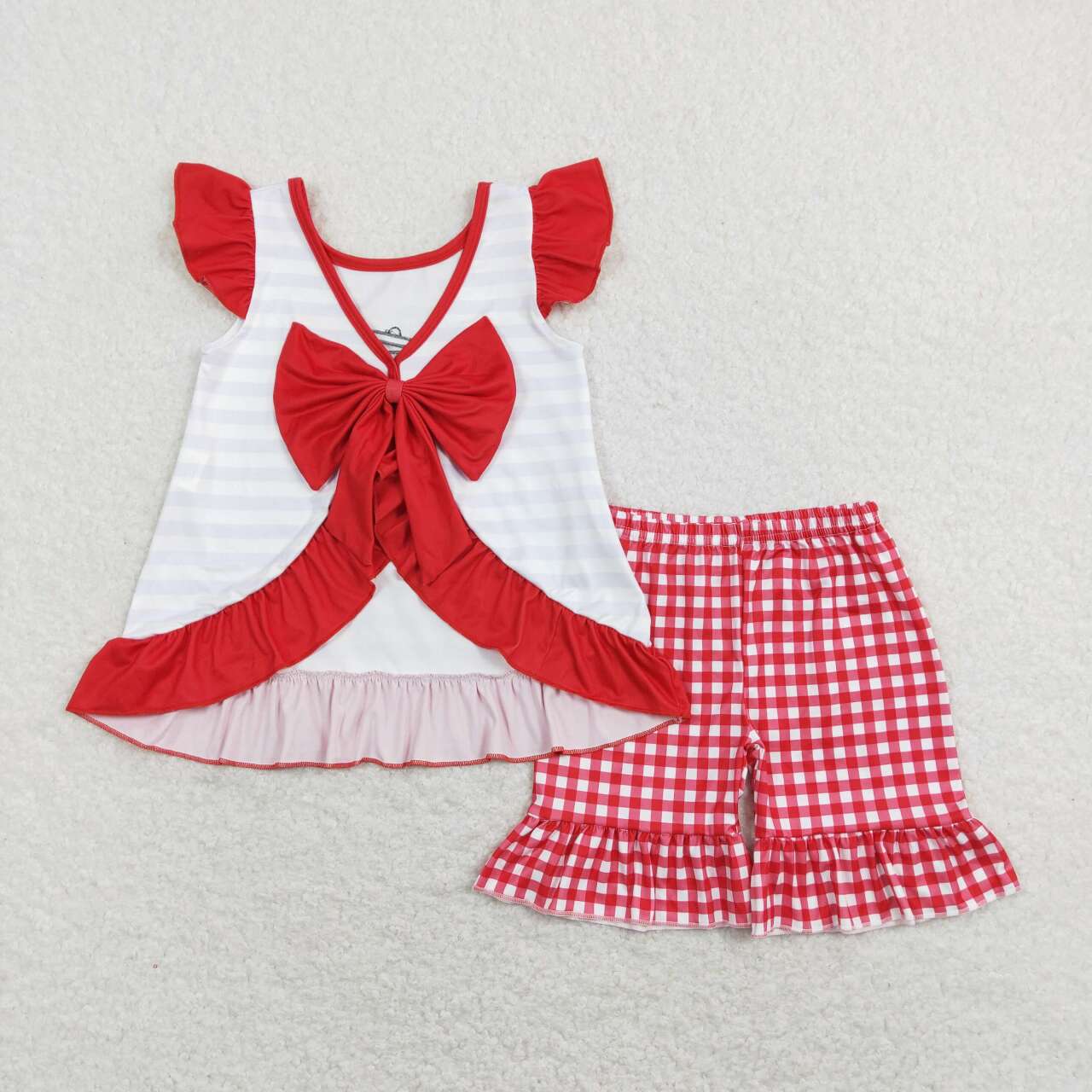 embroidery Red lobster Plaid Girls Set