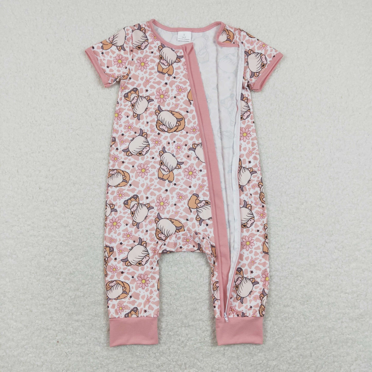 Pink Leopard floral Cow Print Baby Romper