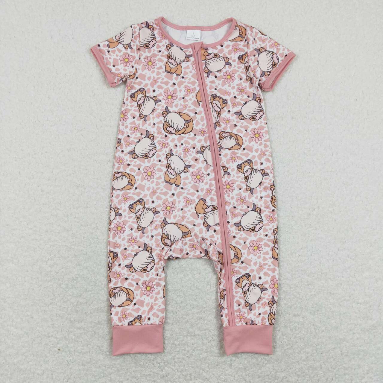 Pink Leopard floral Cow Print Baby Romper