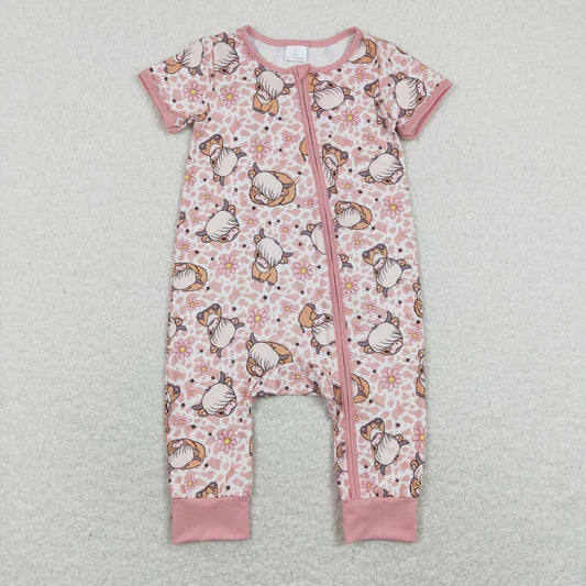 Pink Leopard floral Cow Print Baby Romper