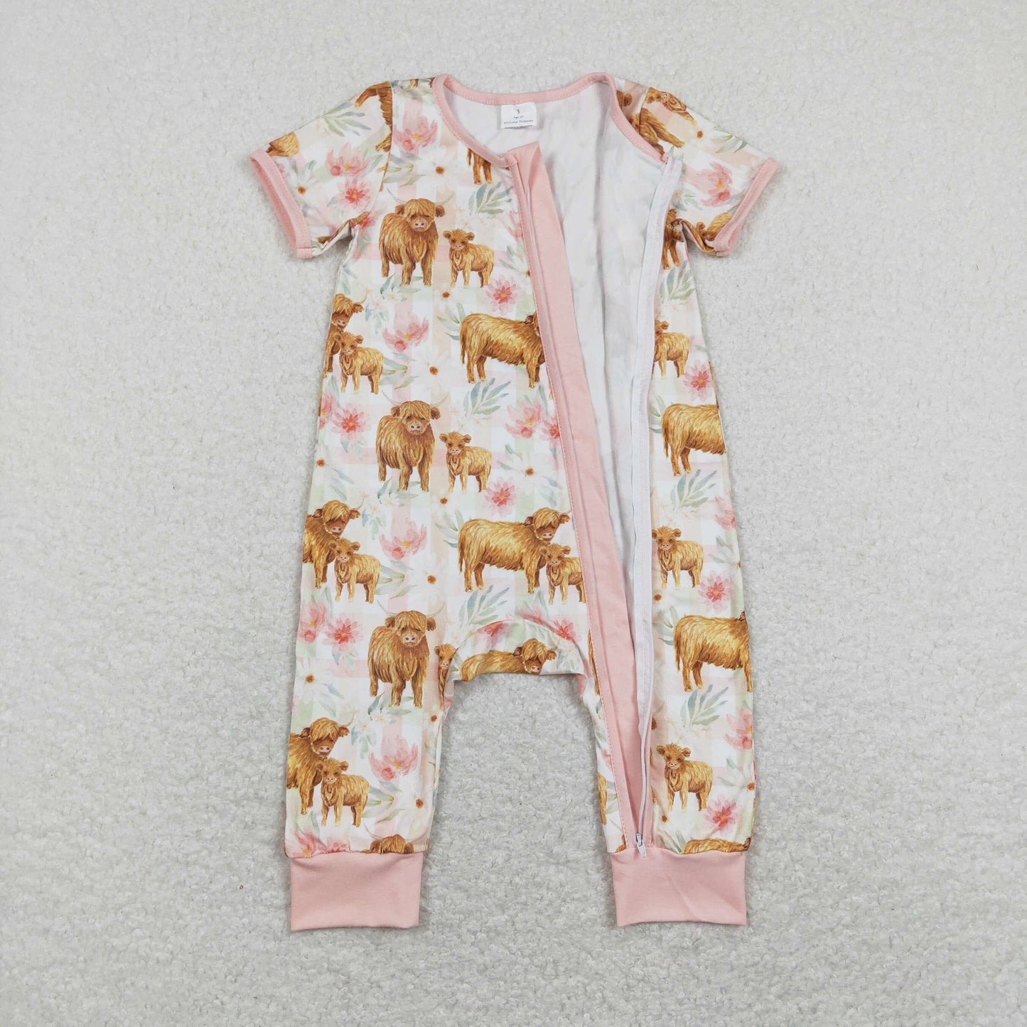 Pink floral Cow Print Baby Romper