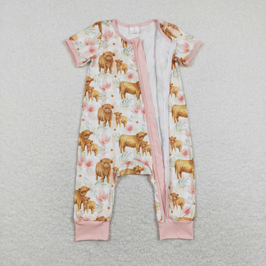 Pink floral Cow Print Baby Romper