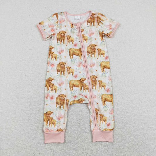 Pink floral Cow Print Baby Romper