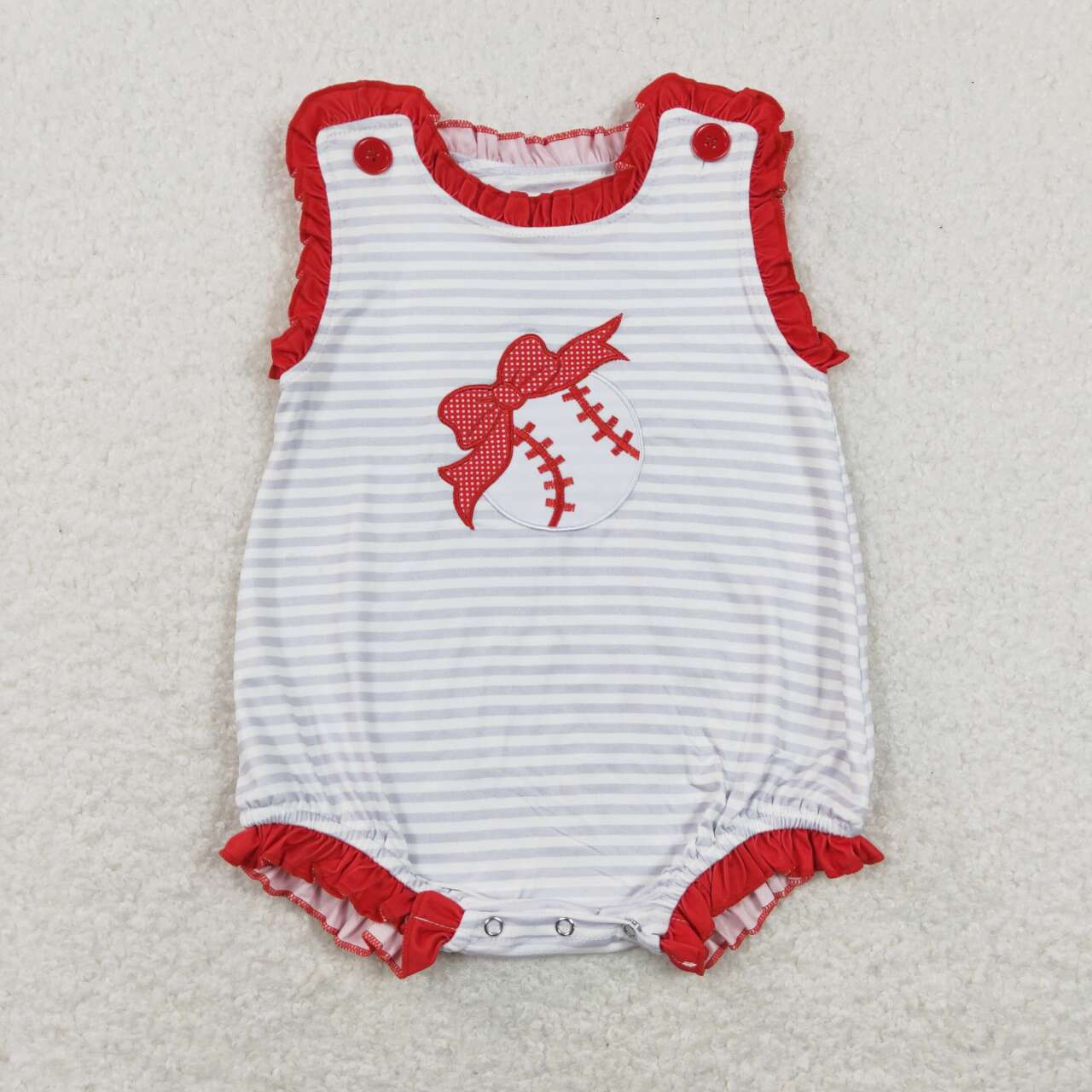 Red Stripe Embroidered Baseball Baby Romper